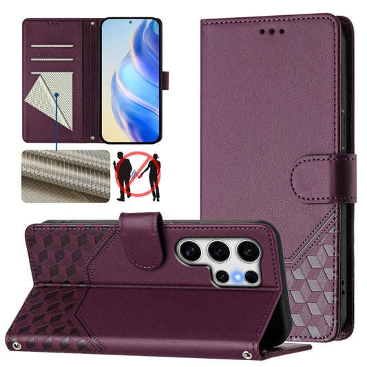 For Samsung Galaxy S25 Ultra 5G Honeycomb Embossing RFID Leather Phone Case(Violet) - Galaxy S25 Ultra 5G Cases by PMC Jewellery | Online Shopping South Africa | PMC Jewellery | Buy Now Pay Later Mobicred