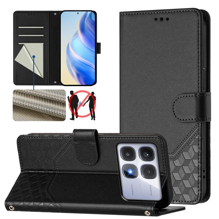 For Redmi K70 Ultra 5G Honeycomb Embossing RFID Leather Phone Case(Black) - Xiaomi Cases by PMC Jewellery | Online Shopping South Africa | PMC Jewellery | Buy Now Pay Later Mobicred