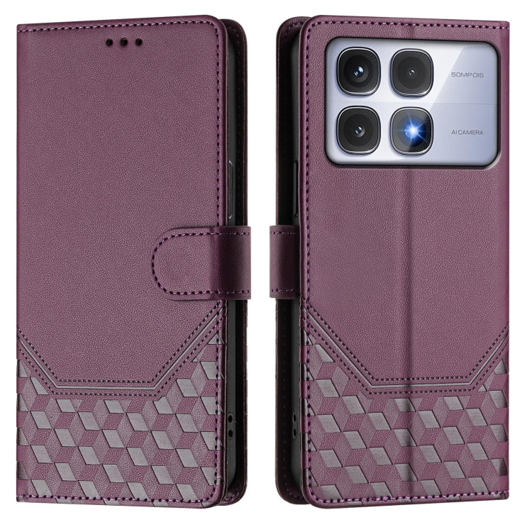 For Redmi K70 Ultra 5G Honeycomb Embossing RFID Leather Phone Case(Violet) - Xiaomi Cases by PMC Jewellery | Online Shopping South Africa | PMC Jewellery | Buy Now Pay Later Mobicred