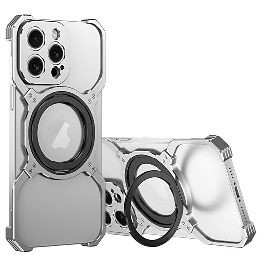 For iPhone 16 Pro Max Mechanical Arm Borderless MagSafe Holder Metal Phone Case(Silver) - iPhone 16 Pro Max Cases by PMC Jewellery | Online Shopping South Africa | PMC Jewellery | Buy Now Pay Later Mobicred