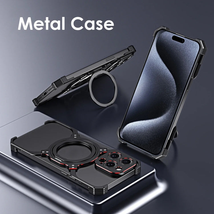 For iPhone 16 Pro Max Mechanical Arm Borderless MagSafe Holder Metal Phone Case(Black Red) - iPhone 16 Pro Max Cases by PMC Jewellery | Online Shopping South Africa | PMC Jewellery | Buy Now Pay Later Mobicred