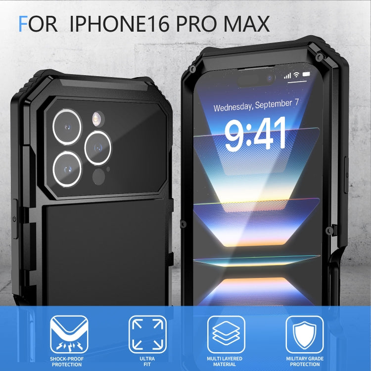 For iPhone 16 Pro Max R-JUST Life Waterproof Dustproof Shockproof Holder Phone Case(Black) - iPhone 16 Pro Max Cases by R-JUST | Online Shopping South Africa | PMC Jewellery | Buy Now Pay Later Mobicred