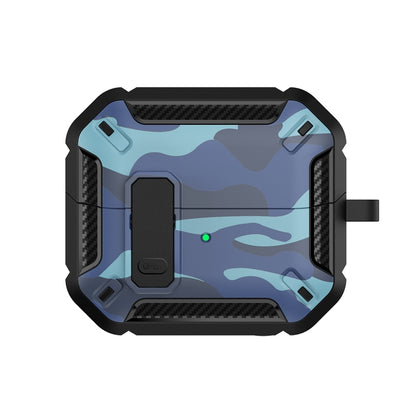 For Samsung Galaxy Buds3 / 3 Pro Camouflage Earphone Protective Case with Switch & Hook(Blue) - Samsung Earphone Case by PMC Jewellery | Online Shopping South Africa | PMC Jewellery | Buy Now Pay Later Mobicred