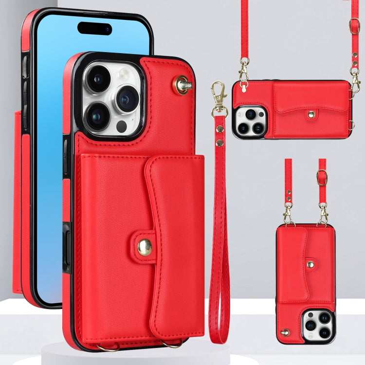 For iPhone 16 Pro Max RFID Card Slot Phone Case with Long Lanyard(Red) - iPhone 16 Pro Max Cases by PMC Jewellery | Online Shopping South Africa | PMC Jewellery | Buy Now Pay Later Mobicred