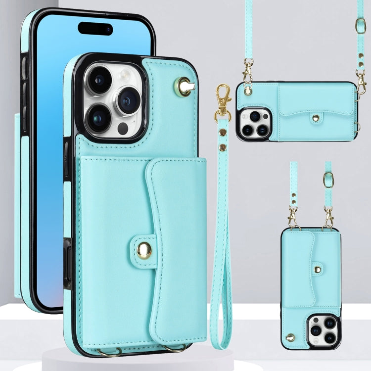 For iPhone 16 Pro Max RFID Card Slot Phone Case with Long Lanyard(Mint Green) - iPhone 16 Pro Max Cases by PMC Jewellery | Online Shopping South Africa | PMC Jewellery | Buy Now Pay Later Mobicred