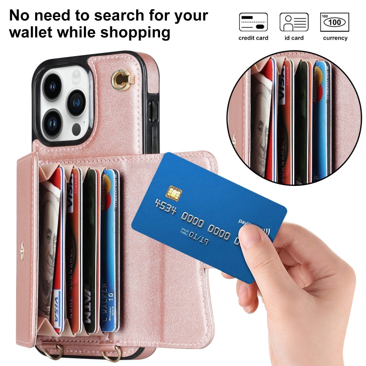 For iPhone 16 Pro Max RFID Card Slot Phone Case with Long Lanyard(Rose Gold) - iPhone 16 Pro Max Cases by PMC Jewellery | Online Shopping South Africa | PMC Jewellery | Buy Now Pay Later Mobicred