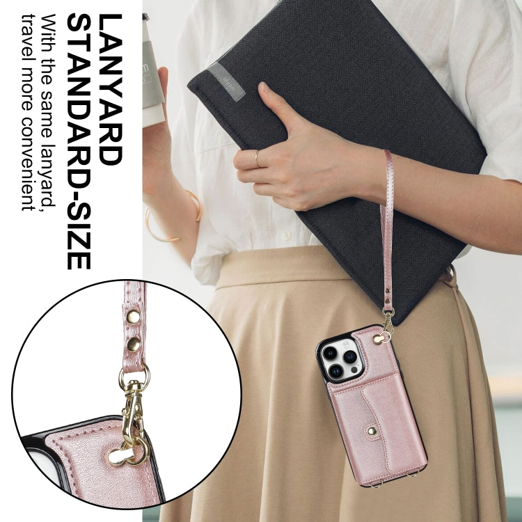 For iPhone 16 Pro Max RFID Card Slot Phone Case with Long Lanyard(Rose Gold) - iPhone 16 Pro Max Cases by PMC Jewellery | Online Shopping South Africa | PMC Jewellery | Buy Now Pay Later Mobicred