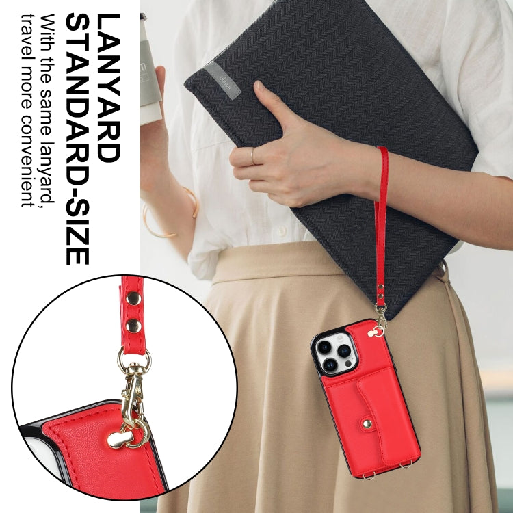 For iPhone 16 Pro RFID Card Slot Phone Case with Long Lanyard(Red) - iPhone 16 Pro Cases by PMC Jewellery | Online Shopping South Africa | PMC Jewellery | Buy Now Pay Later Mobicred