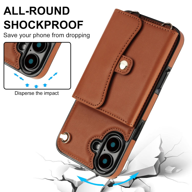 For iPhone 16 Plus RFID Card Slot Phone Case with Long Lanyard(Brown) - iPhone 16 Plus Cases by PMC Jewellery | Online Shopping South Africa | PMC Jewellery | Buy Now Pay Later Mobicred