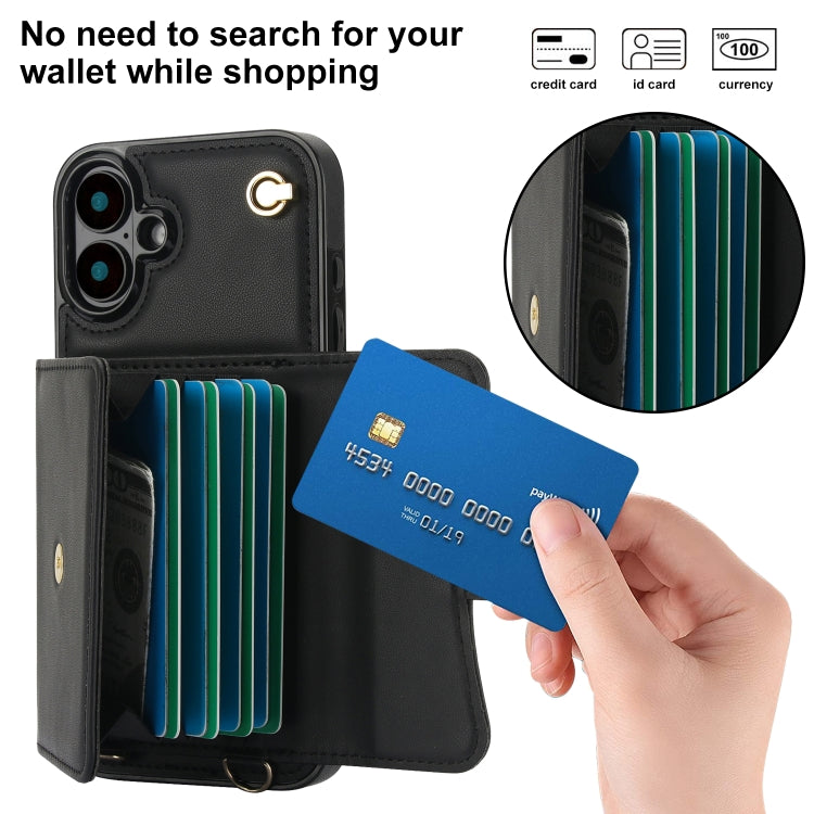 For iPhone 16 RFID Card Slot Phone Case with Long Lanyard(Black) - iPhone 16 Cases by PMC Jewellery | Online Shopping South Africa | PMC Jewellery | Buy Now Pay Later Mobicred