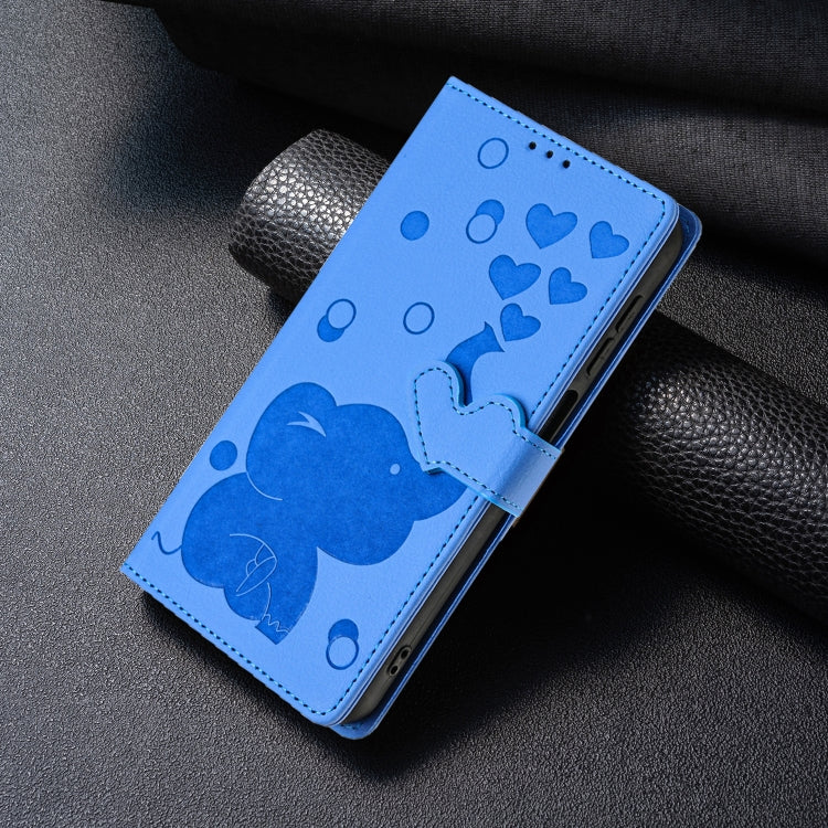 For Samsung Galaxy S25 5G Cartoon Elephant Embossed Leather Phone Case(Blue) - Galaxy S25 5G Cases by PMC Jewellery | Online Shopping South Africa | PMC Jewellery | Buy Now Pay Later Mobicred