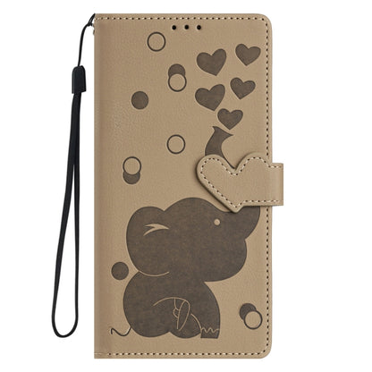 For Samsung Galaxy S25+ 5G Cartoon Elephant Embossed Leather Phone Case(Khaki) - Galaxy S25+ 5G Cases by PMC Jewellery | Online Shopping South Africa | PMC Jewellery | Buy Now Pay Later Mobicred