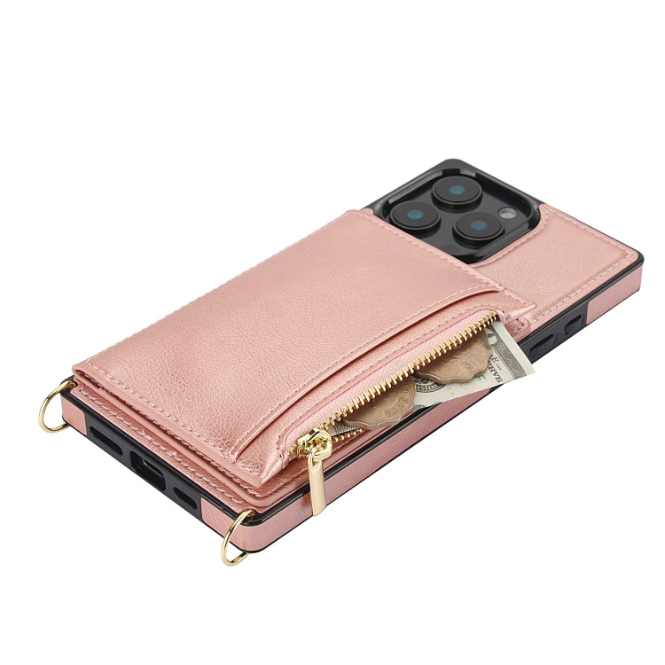 For iPhone 16 Pro Max Square Zipper Wallet Bag TPU+PU Back Cover Case(Rose Gold) - iPhone 16 Pro Max Cases by PMC Jewellery | Online Shopping South Africa | PMC Jewellery | Buy Now Pay Later Mobicred