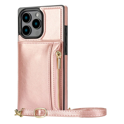 For iPhone 16 Pro Square Zipper Wallet Bag TPU+PU Back Cover Case(Rose Gold) - iPhone 16 Pro Cases by PMC Jewellery | Online Shopping South Africa | PMC Jewellery | Buy Now Pay Later Mobicred