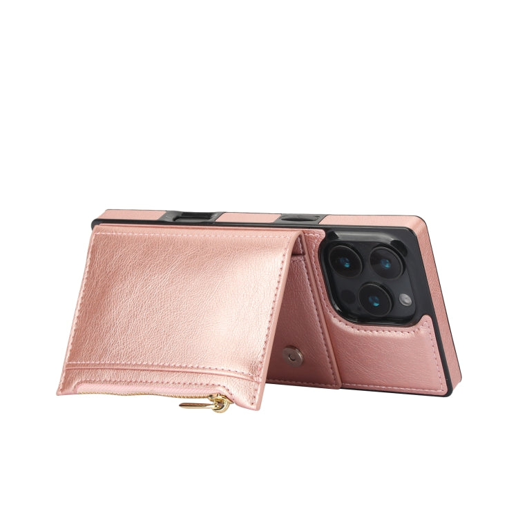 For iPhone 16 Pro Square Zipper Wallet Bag TPU+PU Back Cover Case(Rose Gold) - iPhone 16 Pro Cases by PMC Jewellery | Online Shopping South Africa | PMC Jewellery | Buy Now Pay Later Mobicred