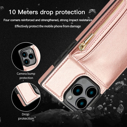 For iPhone 16 Pro Square Zipper Wallet Bag TPU+PU Back Cover Case(Rose Gold) - iPhone 16 Pro Cases by PMC Jewellery | Online Shopping South Africa | PMC Jewellery | Buy Now Pay Later Mobicred