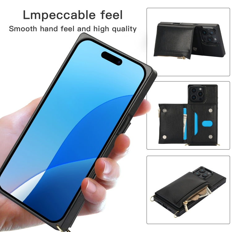 For iPhone 16 Pro Square Zipper Wallet Bag TPU+PU Back Cover Case(Black) - iPhone 16 Pro Cases by PMC Jewellery | Online Shopping South Africa | PMC Jewellery | Buy Now Pay Later Mobicred