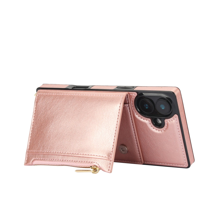 For iPhone 16 Plus Square Zipper Wallet Bag TPU+PU Back Cover Case(Rose Gold) - iPhone 16 Plus Cases by PMC Jewellery | Online Shopping South Africa | PMC Jewellery | Buy Now Pay Later Mobicred