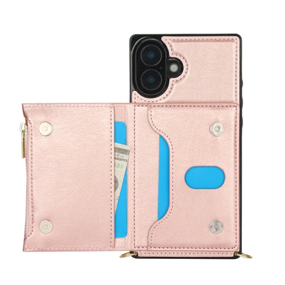 For iPhone 16 Square Zipper Wallet Bag TPU+PU Back Cover Case(Rose Gold) - iPhone 16 Cases by PMC Jewellery | Online Shopping South Africa | PMC Jewellery | Buy Now Pay Later Mobicred