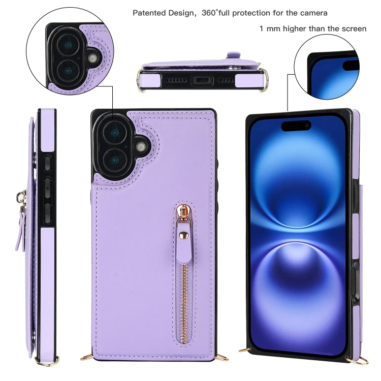 For iPhone 16 Plus Cross-body Zipper Square Phone Case(Purple) - iPhone 16 Plus Cases by PMC Jewellery | Online Shopping South Africa | PMC Jewellery | Buy Now Pay Later Mobicred