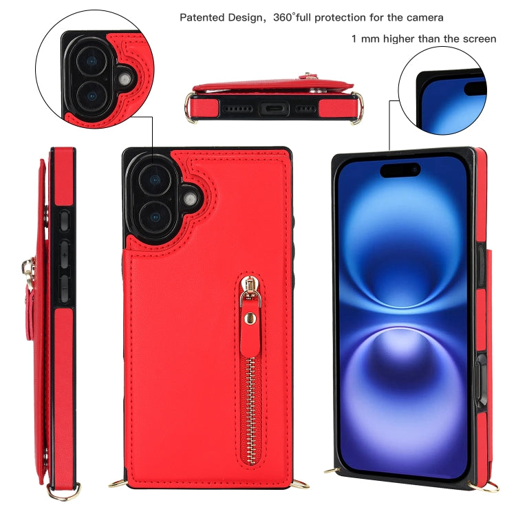 For iPhone 16 Plus Cross-body Zipper Square Phone Case(Red) - iPhone 16 Plus Cases by PMC Jewellery | Online Shopping South Africa | PMC Jewellery | Buy Now Pay Later Mobicred