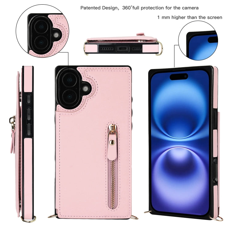 For iPhone 16 Cross-body Zipper Square Phone Case(Pink) - iPhone 16 Cases by PMC Jewellery | Online Shopping South Africa | PMC Jewellery | Buy Now Pay Later Mobicred