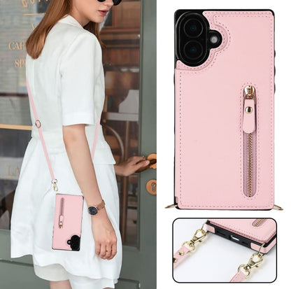 For iPhone 16 Cross-body Zipper Square Phone Case(Pink) - iPhone 16 Cases by PMC Jewellery | Online Shopping South Africa | PMC Jewellery | Buy Now Pay Later Mobicred