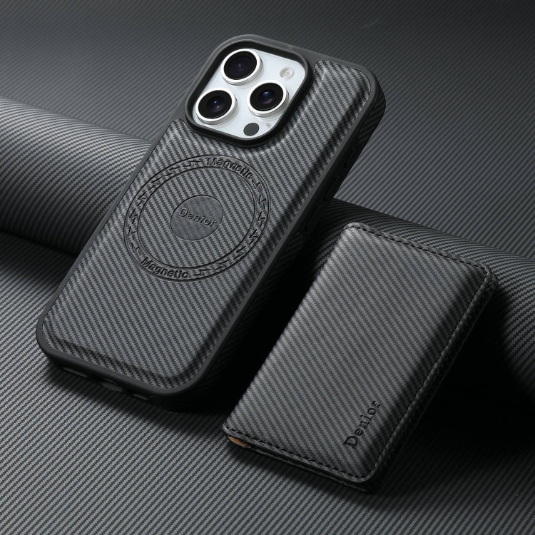 For iPhone 16 Pro Denior Carbon Fiber Texture Leather Card Bag MagSafe Phone Case(Black) - iPhone 16 Pro Cases by Denior | Online Shopping South Africa | PMC Jewellery | Buy Now Pay Later Mobicred