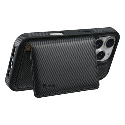 For iPhone 16 Plus Denior Carbon Fiber Texture Leather Card Bag MagSafe Phone Case(Black) - iPhone 16 Plus Cases by Denior | Online Shopping South Africa | PMC Jewellery | Buy Now Pay Later Mobicred