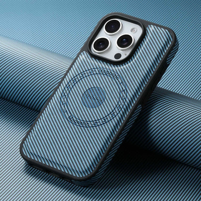 For iPhone 16 Pro Max Denior Carbon Fiber Texture Leather MagSafe Phone Case(Blue) - iPhone 16 Pro Max Cases by Denior | Online Shopping South Africa | PMC Jewellery | Buy Now Pay Later Mobicred