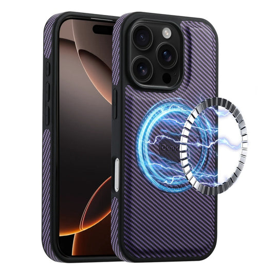 For iPhone 16 Pro Denior Carbon Fiber Texture Leather MagSafe Phone Case(Purple) - iPhone 16 Pro Cases by Denior | Online Shopping South Africa | PMC Jewellery | Buy Now Pay Later Mobicred