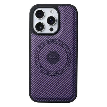 For iPhone 16 Pro Denior Carbon Fiber Texture Leather MagSafe Phone Case(Purple) - iPhone 16 Pro Cases by Denior | Online Shopping South Africa | PMC Jewellery | Buy Now Pay Later Mobicred