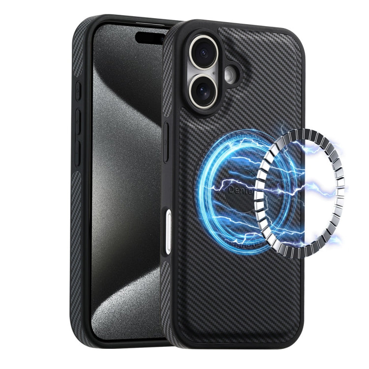 For iPhone 16 Denior Carbon Fiber Texture Leather MagSafe Phone Case(Black) - iPhone 16 Cases by Denior | Online Shopping South Africa | PMC Jewellery | Buy Now Pay Later Mobicred