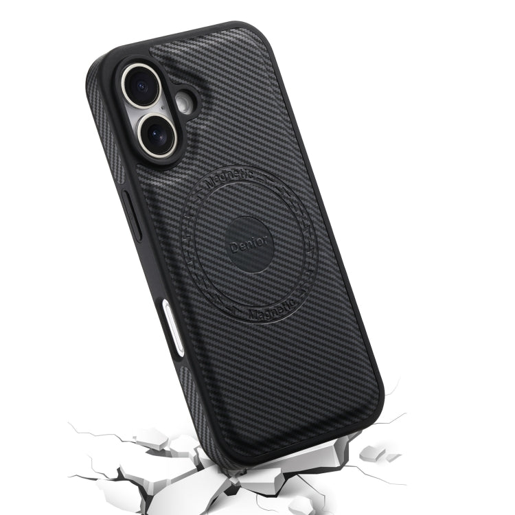 For iPhone 16 Denior Carbon Fiber Texture Leather MagSafe Phone Case(Black) - iPhone 16 Cases by Denior | Online Shopping South Africa | PMC Jewellery | Buy Now Pay Later Mobicred