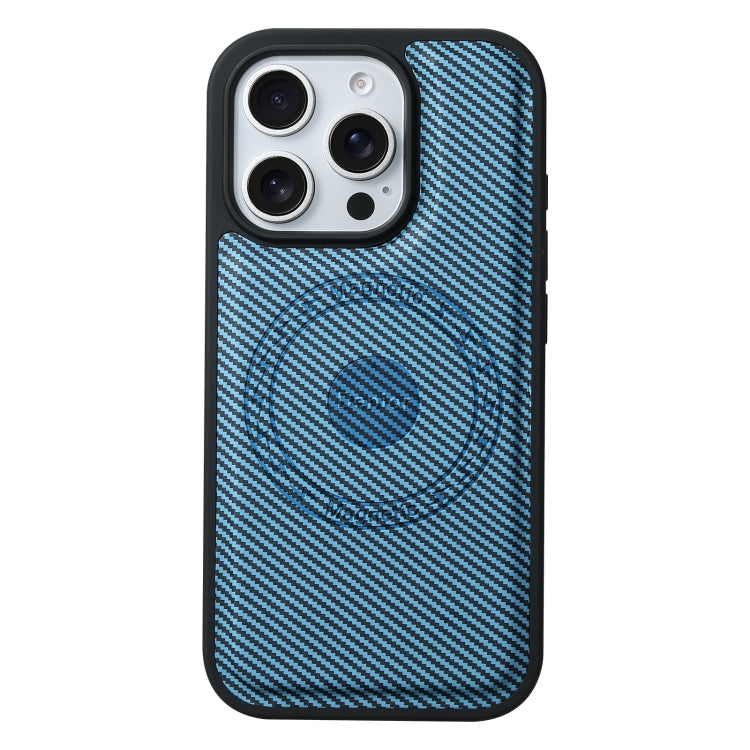 For iPhone 16 Denior Carbon Fiber Texture Leather MagSafe Phone Case(Blue) - iPhone 16 Cases by Denior | Online Shopping South Africa | PMC Jewellery | Buy Now Pay Later Mobicred