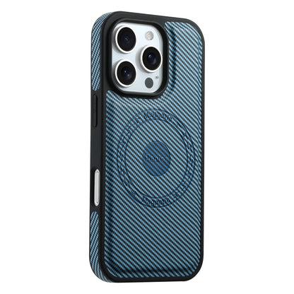 For iPhone 16 Denior Carbon Fiber Texture Leather MagSafe Phone Case(Blue) - iPhone 16 Cases by Denior | Online Shopping South Africa | PMC Jewellery | Buy Now Pay Later Mobicred