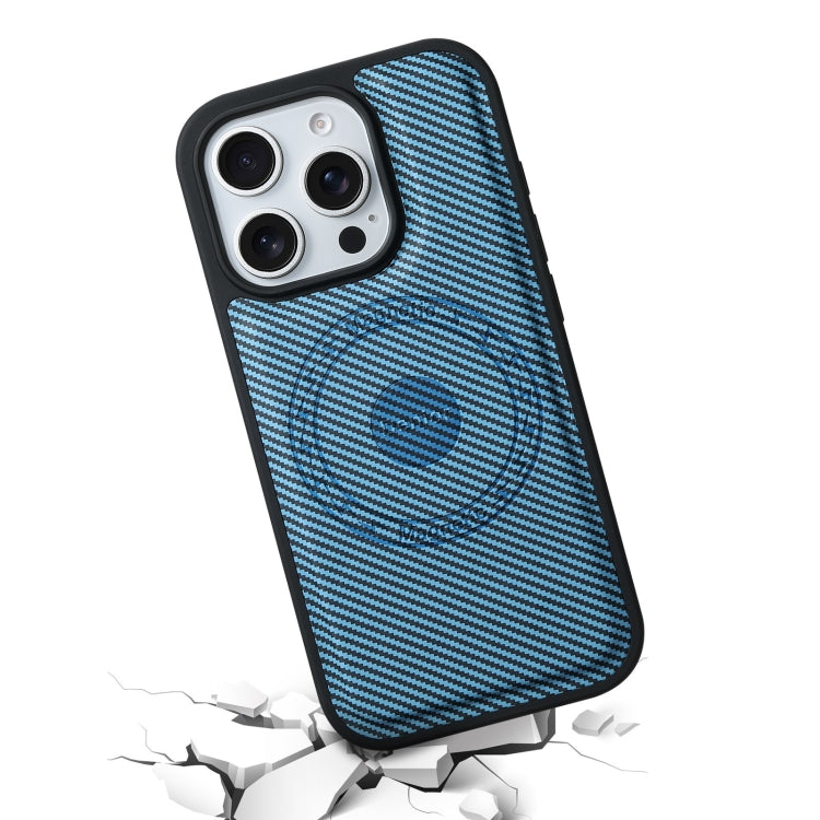 For iPhone 16 Denior Carbon Fiber Texture Leather MagSafe Phone Case(Blue) - iPhone 16 Cases by Denior | Online Shopping South Africa | PMC Jewellery | Buy Now Pay Later Mobicred