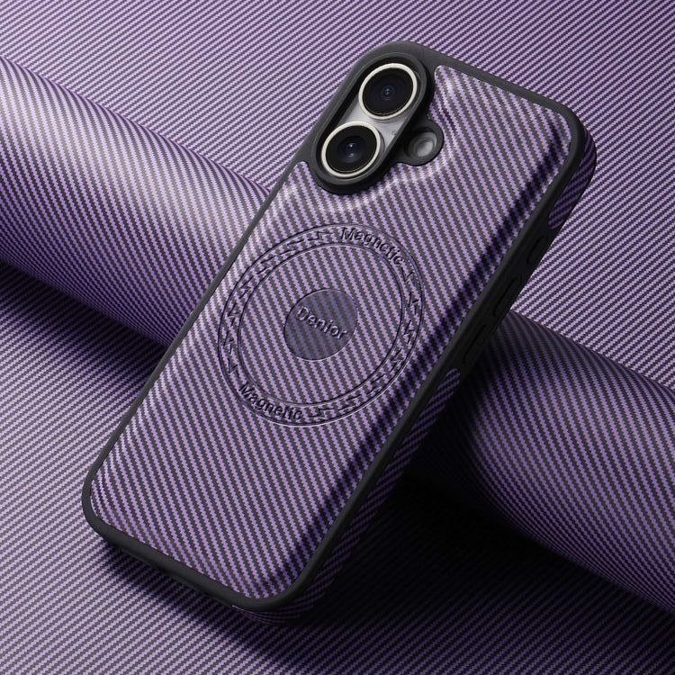 For iPhone 16 Denior Carbon Fiber Texture Leather MagSafe Phone Case(Purple) - iPhone 16 Cases by Denior | Online Shopping South Africa | PMC Jewellery | Buy Now Pay Later Mobicred