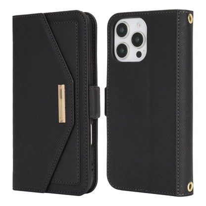 For iPhone 16 Pro Max Cross Texture Crossbody Lanyard Leather Phone Case(Black) - iPhone 16 Pro Max Cases by PMC Jewellery | Online Shopping South Africa | PMC Jewellery | Buy Now Pay Later Mobicred