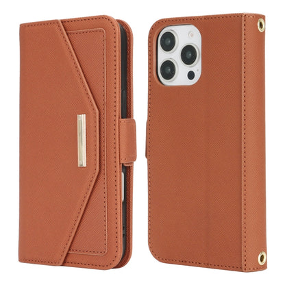 For iPhone 16 Pro Max Cross Texture Crossbody Lanyard Leather Phone Case(Brown) - iPhone 16 Pro Max Cases by PMC Jewellery | Online Shopping South Africa | PMC Jewellery | Buy Now Pay Later Mobicred