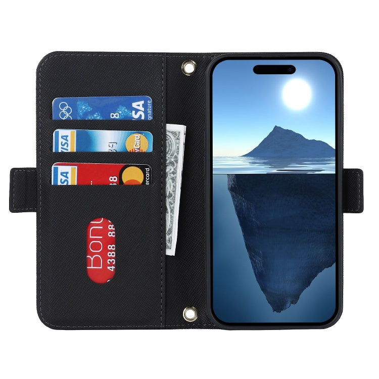 For iPhone 16 Pro Cross Texture Crossbody Lanyard Leather Phone Case(Black) - iPhone 16 Pro Cases by PMC Jewellery | Online Shopping South Africa | PMC Jewellery | Buy Now Pay Later Mobicred