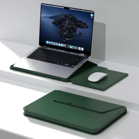 Multifunctional Laptop PU Magnetic Stand Split Liner Bag with Mouse Pad Function, Size:13-14 inch(Dark Green) - 13.3 inch by PMC Jewellery | Online Shopping South Africa | PMC Jewellery | Buy Now Pay Later Mobicred