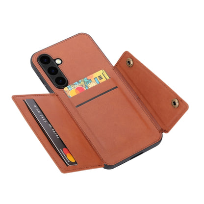 For Samsung Galaxy S25 5G Double Buckle Card Slots Magnetic Phone Case(Brown) - Galaxy S25 5G Cases by PMC Jewellery | Online Shopping South Africa | PMC Jewellery | Buy Now Pay Later Mobicred