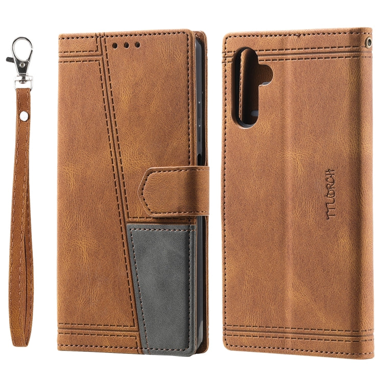 For Samsung Galaxy S25 5G TTUDRCH Embossed Line Splicing Leather Phone Case(Brown) - Galaxy S25 5G Cases by PMC Jewellery | Online Shopping South Africa | PMC Jewellery | Buy Now Pay Later Mobicred