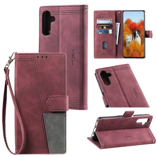 For Samsung Galaxy S25+ 5G TTUDRCH Embossed Line Splicing Leather Phone Case(Wine Red) - Galaxy S25+ 5G Cases by PMC Jewellery | Online Shopping South Africa | PMC Jewellery | Buy Now Pay Later Mobicred