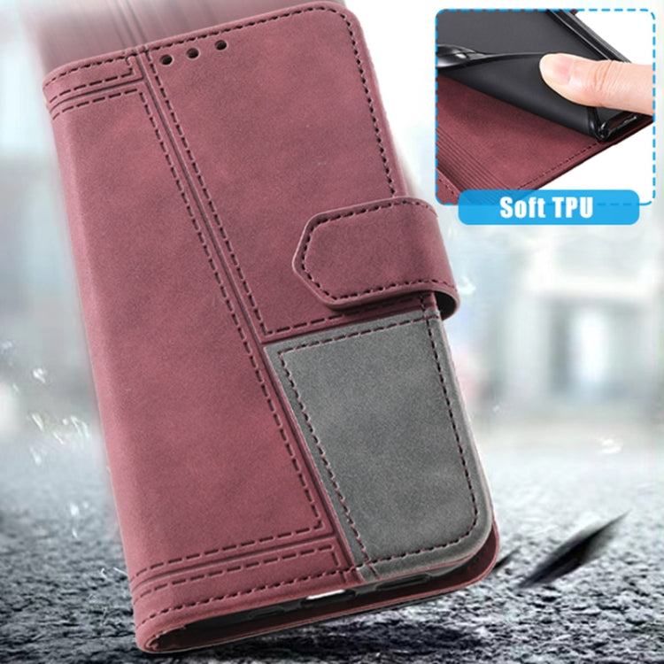 For Samsung Galaxy S25 Ultra 5G TTUDRCH Embossed Line Splicing Leather Phone Case(Wine Red) - Galaxy S25 Ultra 5G Cases by PMC Jewellery | Online Shopping South Africa | PMC Jewellery | Buy Now Pay Later Mobicred