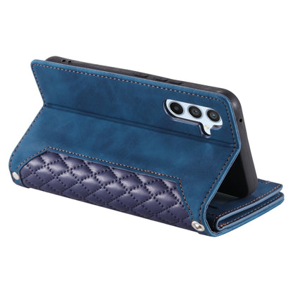 For Samsung Galaxy S25 5G Grid Texture Zipper Leather Phone Case with Lanyard(Blue) - Galaxy S25 5G Cases by PMC Jewellery | Online Shopping South Africa | PMC Jewellery | Buy Now Pay Later Mobicred