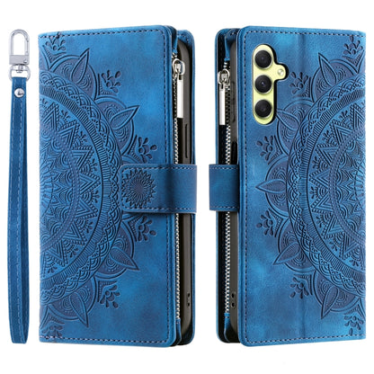 For Samsung Galaxy S25 5G Multi-Card Totem Zipper Leather Phone Case(Blue) - Galaxy S25 5G Cases by PMC Jewellery | Online Shopping South Africa | PMC Jewellery | Buy Now Pay Later Mobicred