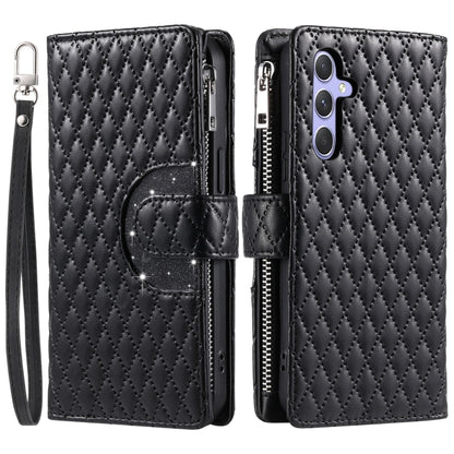 For Samsung Galaxy S25 5G Glitter Lattice Zipper Wallet Leather Phone Case(Black) - Galaxy S25 5G Cases by PMC Jewellery | Online Shopping South Africa | PMC Jewellery | Buy Now Pay Later Mobicred