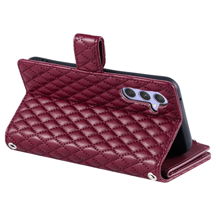 For Samsung Galaxy S25+ 5G Glitter Lattice Zipper Wallet Leather Phone Case(Wine Red) - Galaxy S25+ 5G Cases by PMC Jewellery | Online Shopping South Africa | PMC Jewellery | Buy Now Pay Later Mobicred